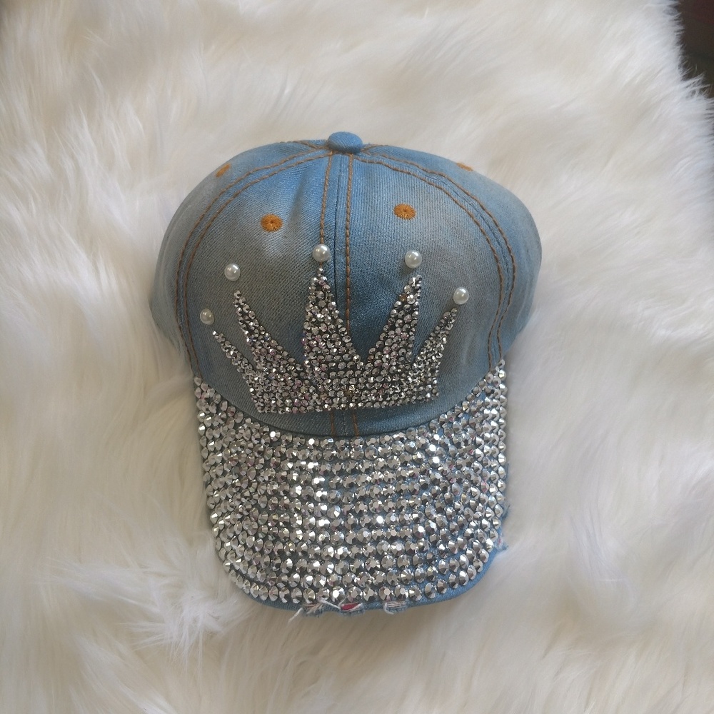 Denim Rhinestone Crown Bling Cap